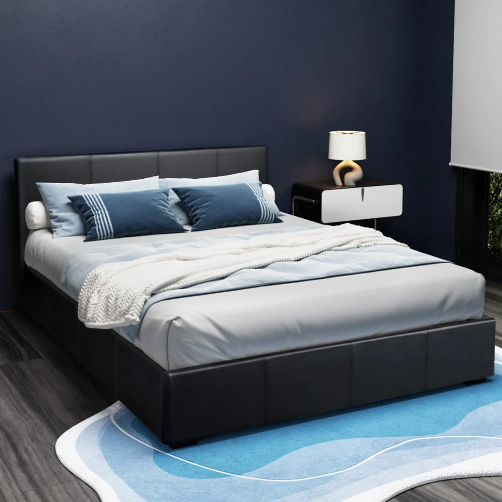 Madison Black Bed Frame PU Leather - Queen - Nurns