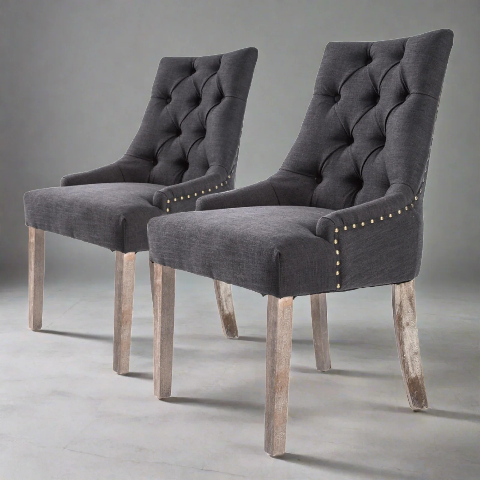 Sybil Set of 2 French Provincial Dining Chair Oak Leg - Black - Nurns