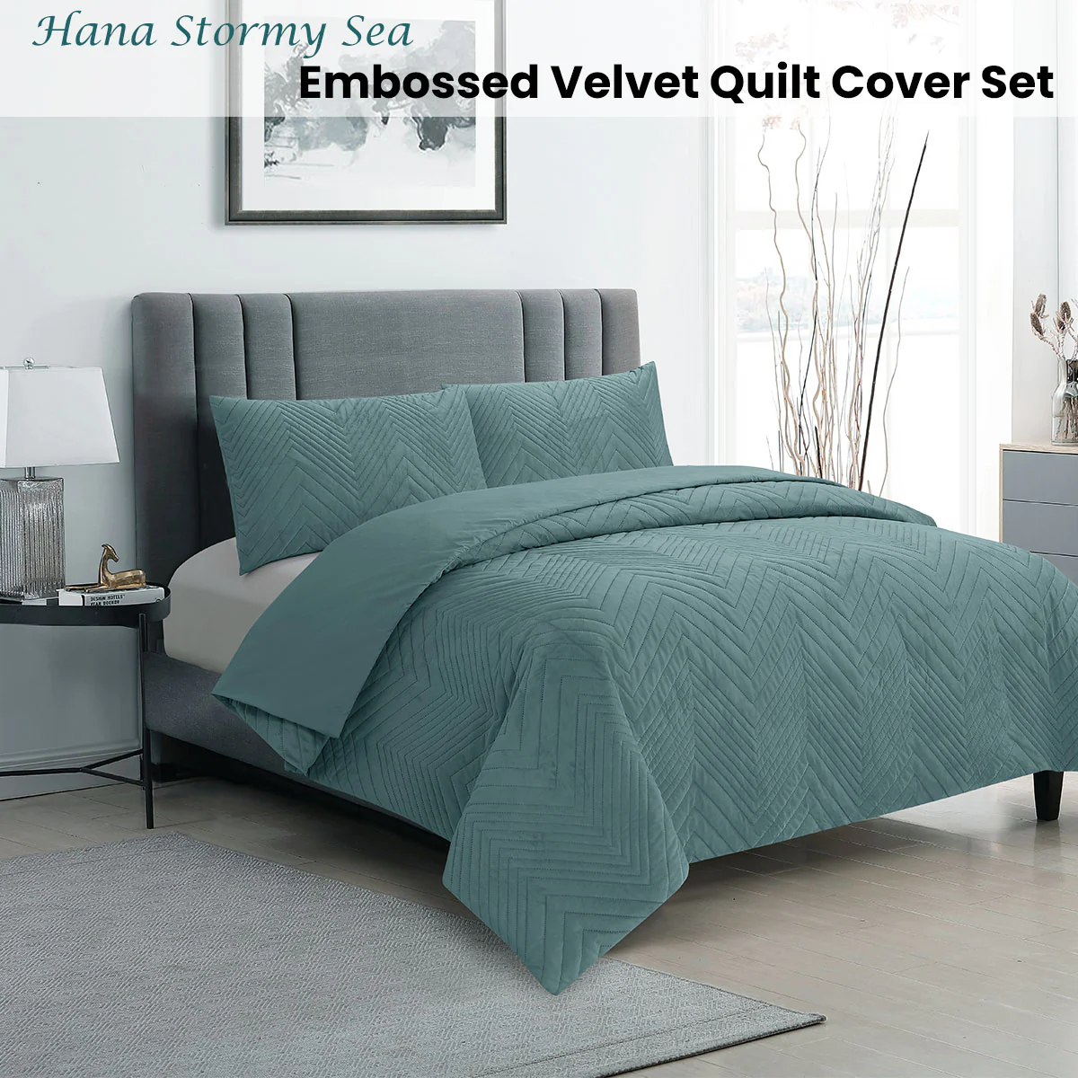 QUEEN Embossed Velvet Quilt Cover Set - Green - Nurns