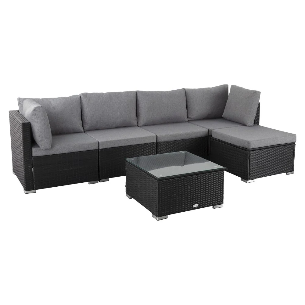 Perry 5-Seater Ottoman-Style Outdoor Lounge Set - Black - Nurns