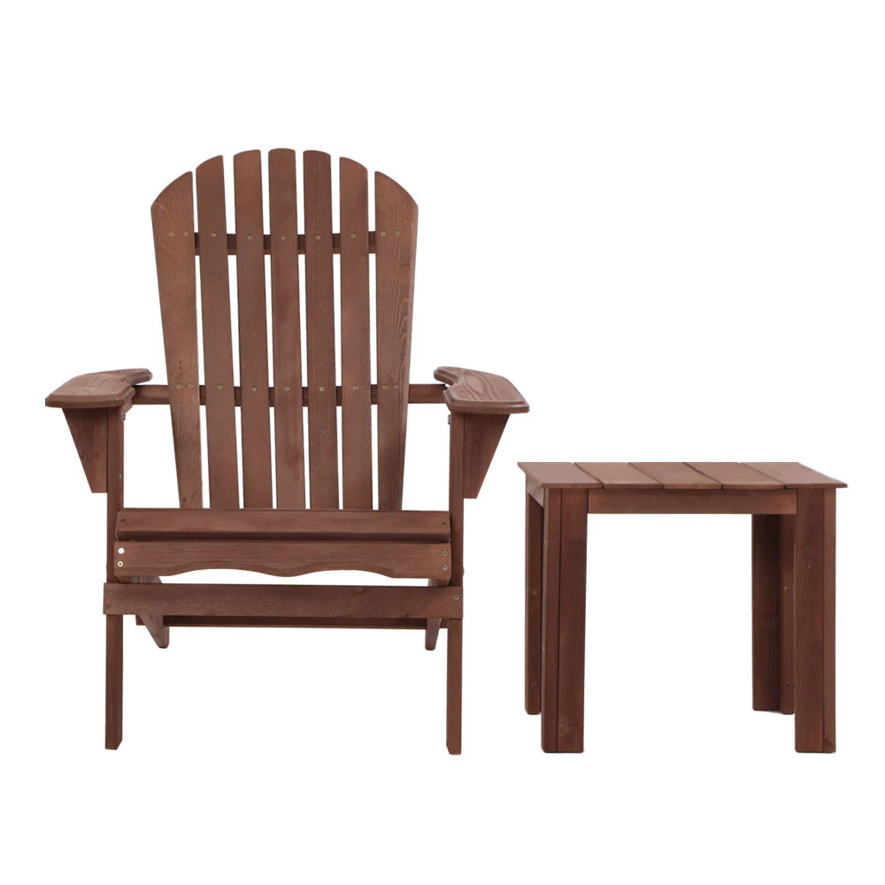 Adirondack Gardeon Outdoor Chairs Wooden Foldable Beach Chair Patio Furniture Brown - Nurns