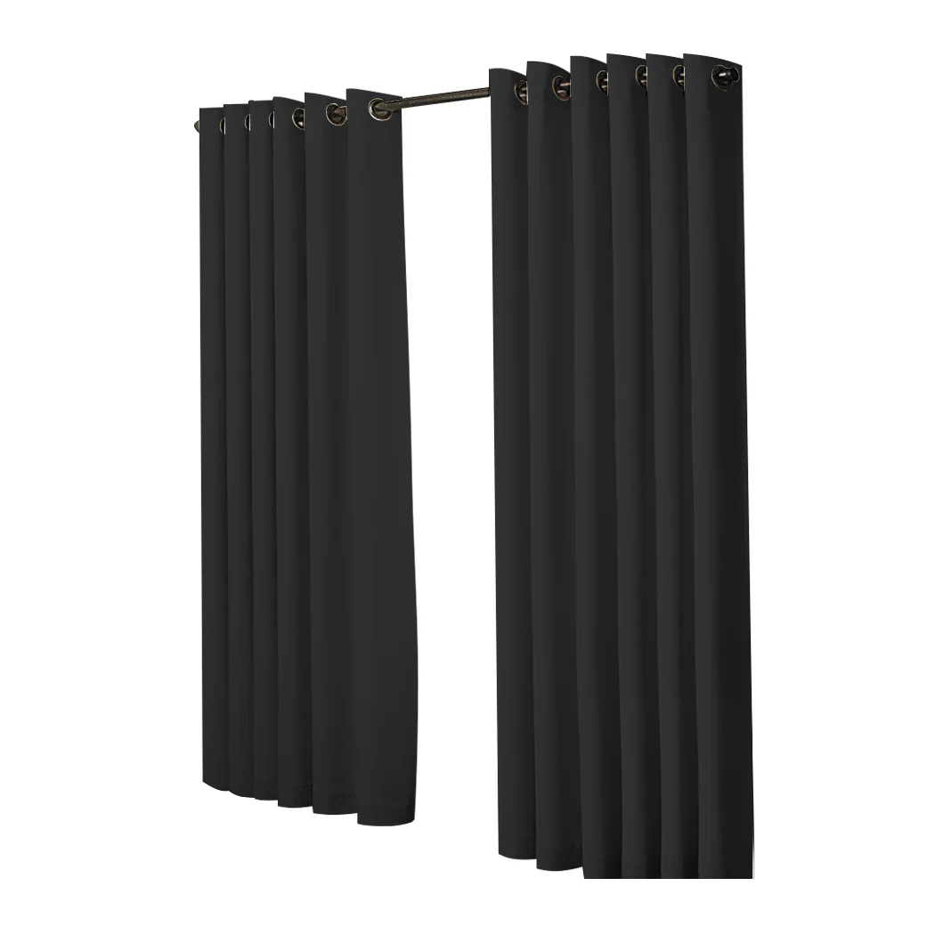 Set of 2 240x230cm Blockout Curtains Panels 3 Layers - Black - Nurns