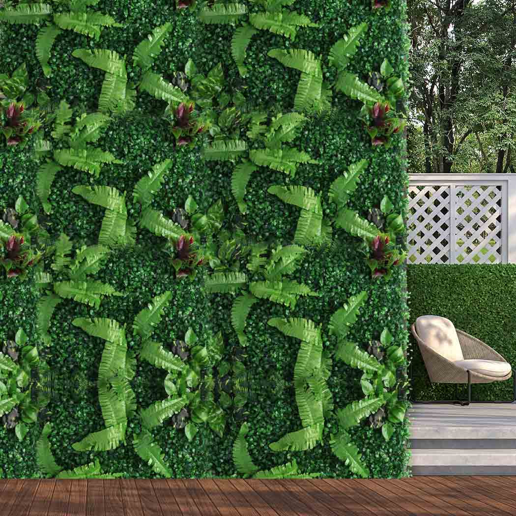 Set of 6 Artificial Hedge Grass Plant Hedge Fake Vertical Garden Green Wall Ivy Mat Fence - Nurns