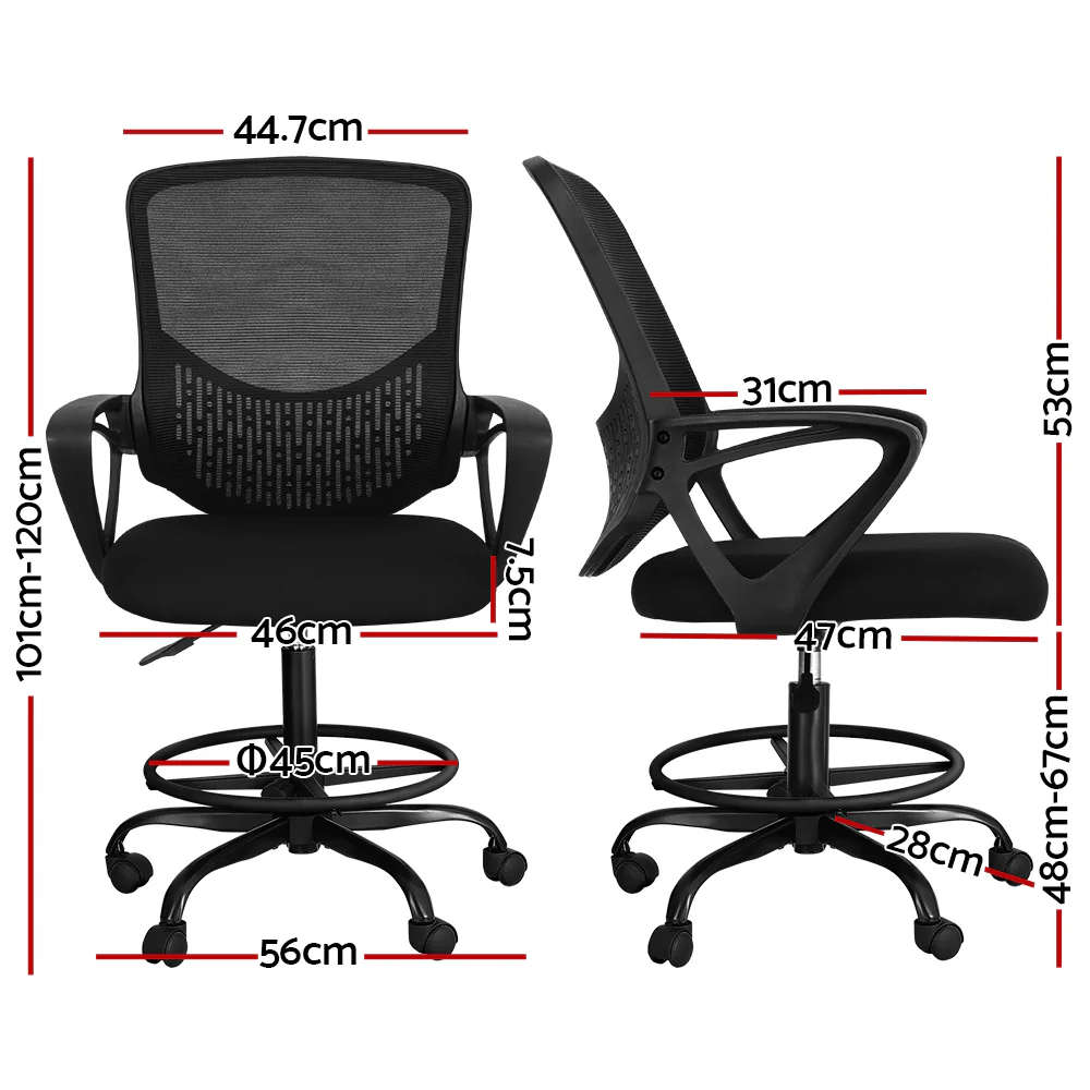 Artiss Office Chair Drafting Stool Computer Standing Desk Mesh Chairs Black - Nurns