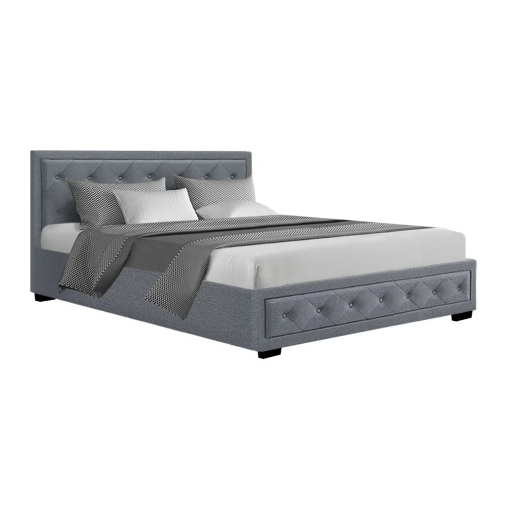Savannah Grey Bed Frame Fabric Storage Gas Lift - Queen - Nurns