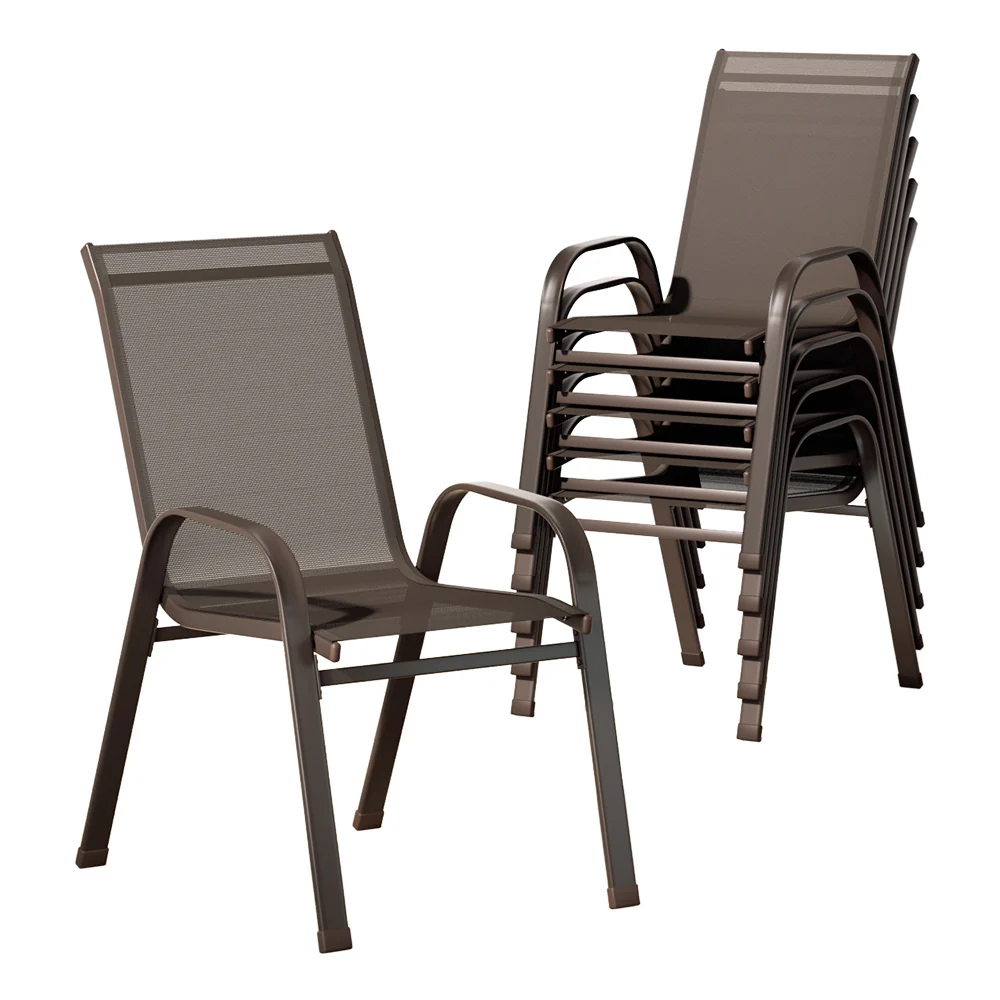 Broseley Set of 6 Outdoor Dining Chairs Stackable Chair Patio Garden Furniture - Brown - Nurns