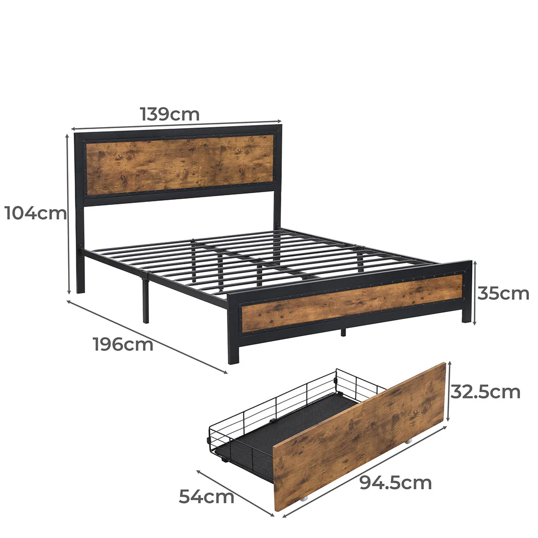 Placid Bed & Mattress Package with 16cm Mattress - Black & Wood Double - Nurns