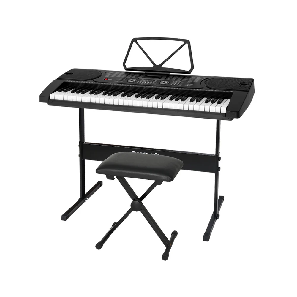 Alpha 61 Keys Electronic Piano Keyboard Digital Electric w/ Stand Stool Black - Nurns