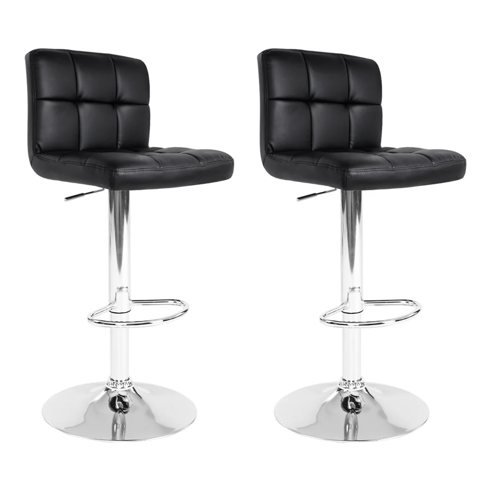 Set of 2 Chania PU Leather Gas Lift Bar Stools - Black - Nurns