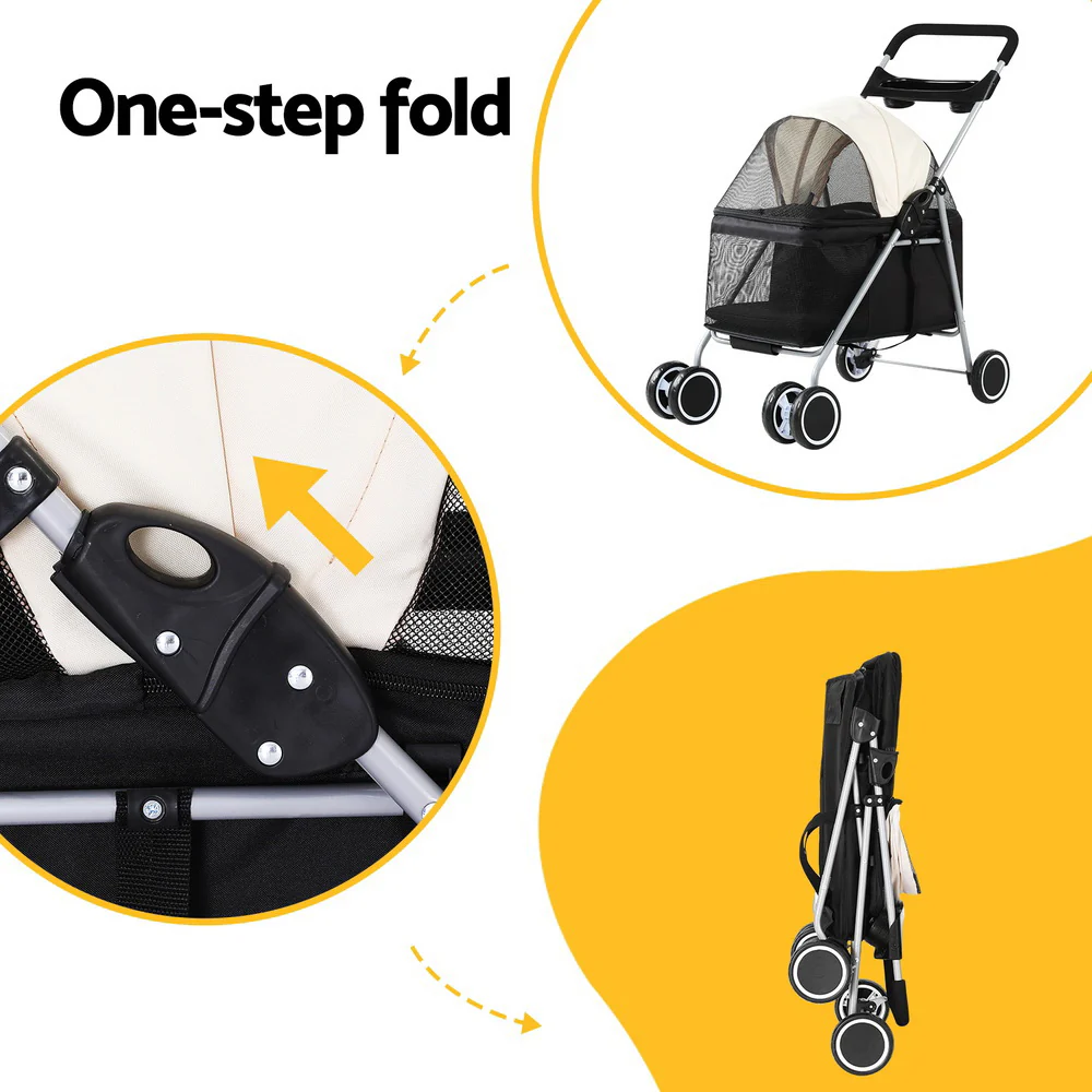 Pet Stroller Pram Dog Cat Carrier Cage Large Travel Pushchair Foldable 4 Wheels - Nurns
