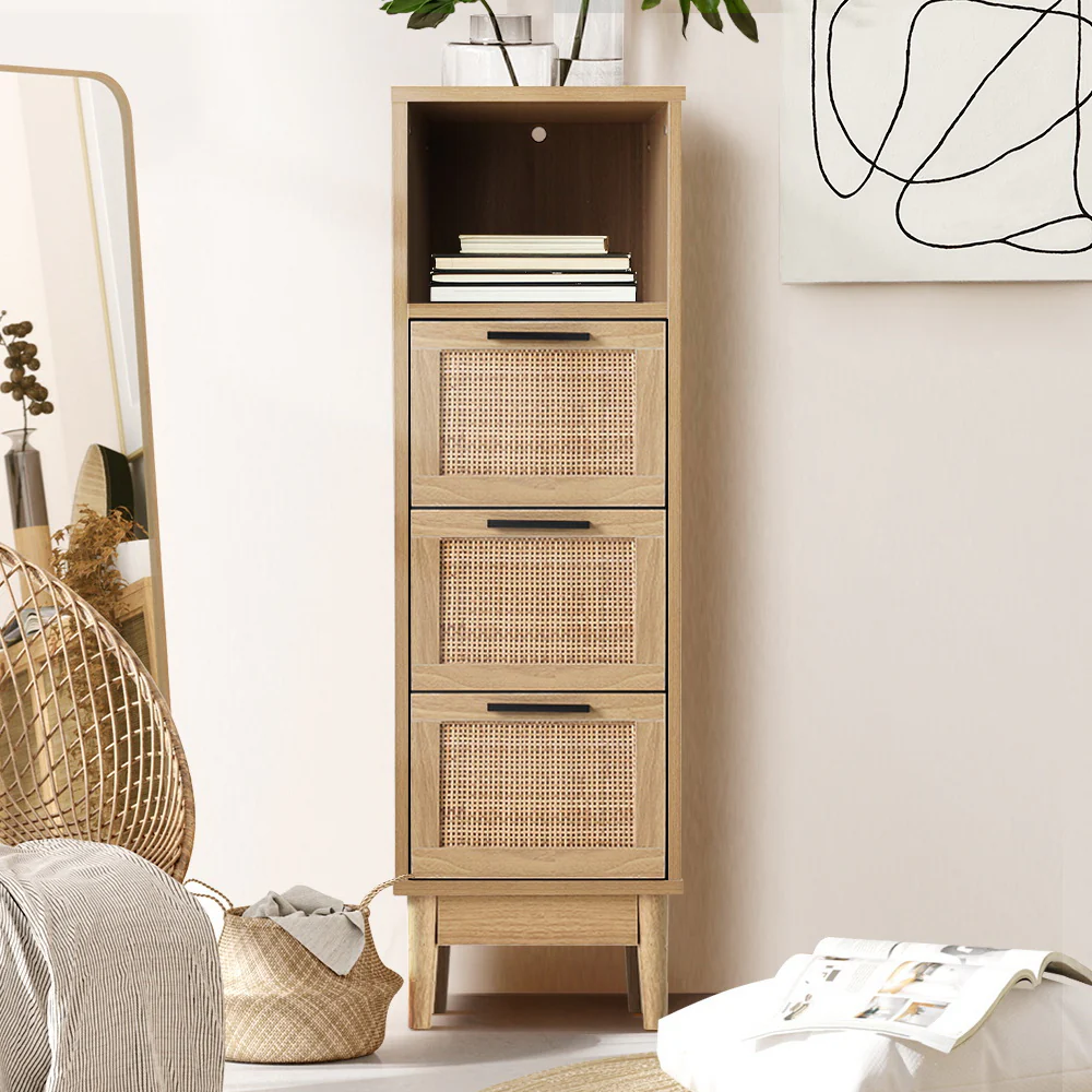 Artiss 3 Chest of Drawers with Shelf - Oak - Nurns