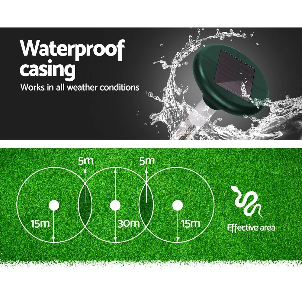 Set of 6 LED Solar Snake Repeller Pulse Plus Ultrasonic Pest Rodent Repellent - Nurns