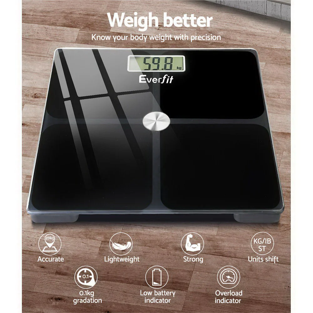 Everfit Electronic Digital Bathroom Scale Weighing Tracker Gym 180kg - Nurns