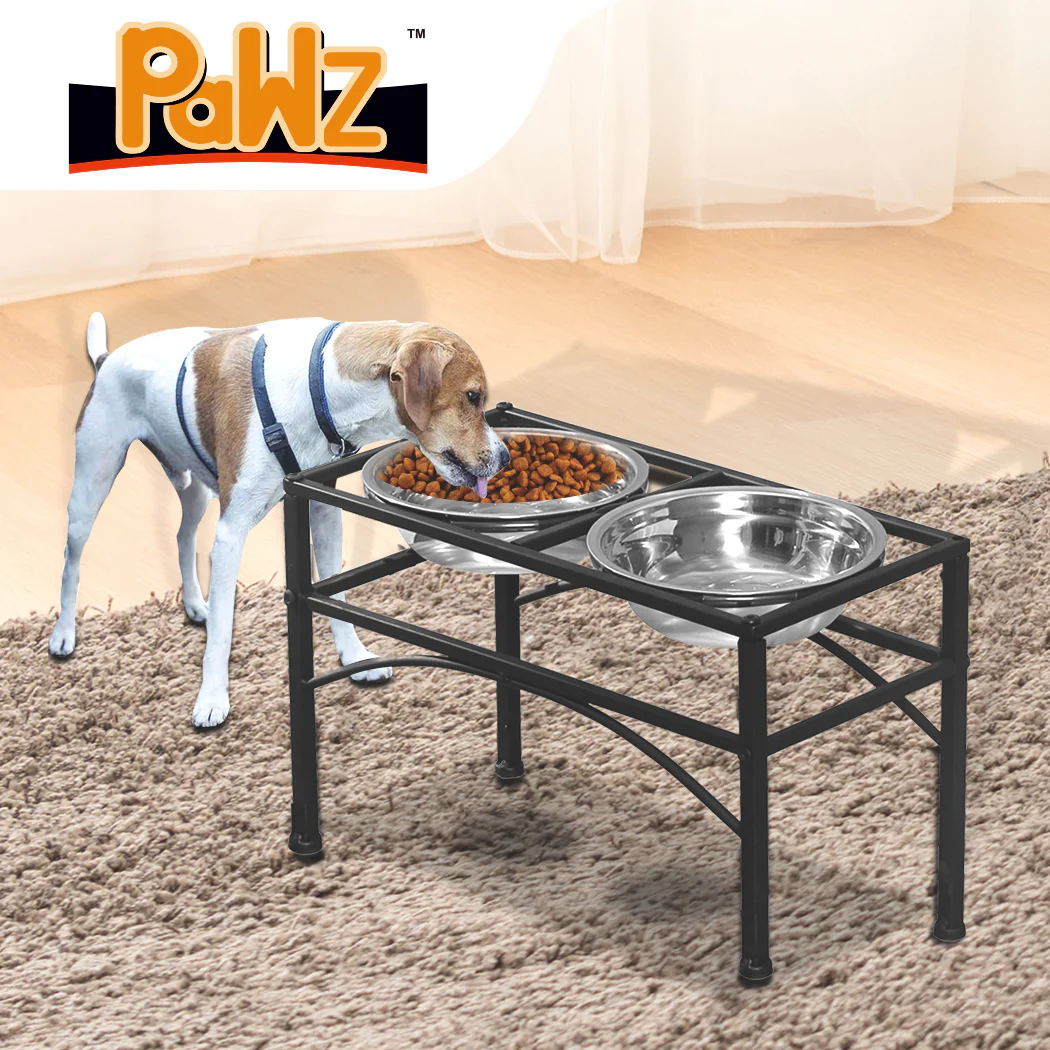 Dual Elevated Raised Pet Dog Feeder Bowl Stainless Steel Food Water Stand MEDIUM - Nurns