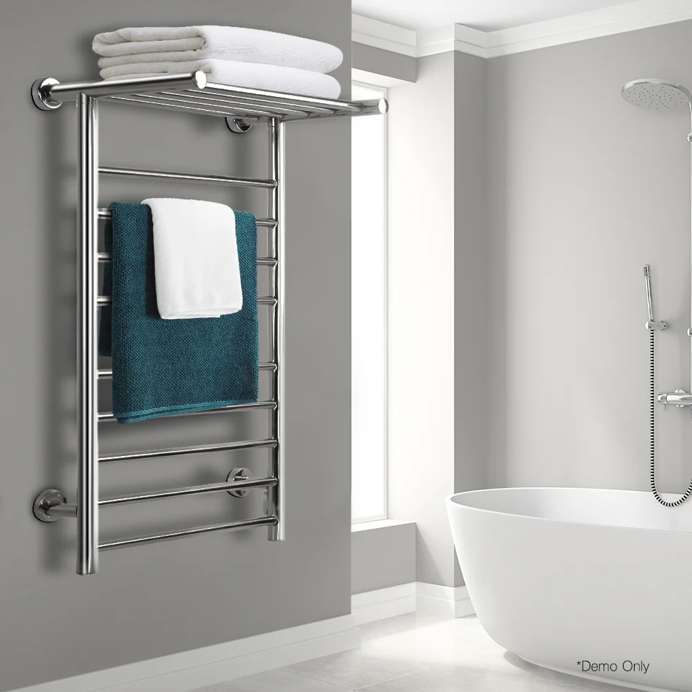 Electric Heated Towel Rail Rack 14 Bars Wall Mounted Clothes Dry Warmer - Nurns