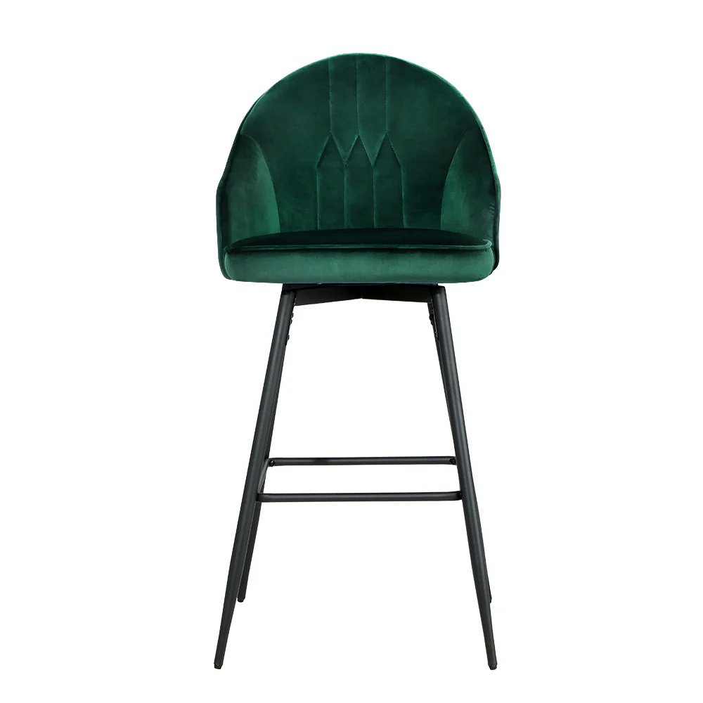 Set of 2 Munich Bar Stools Kitchen Stool Dining Chairs Velvet Chair Barstool - Green - Nurns