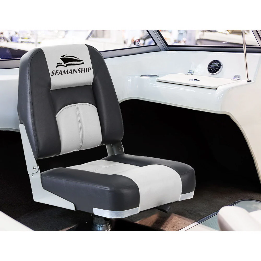 Set of 2 Folding Boat Seats Marine Seat Swivel Low Back 10cm Padding Grey - Nurns