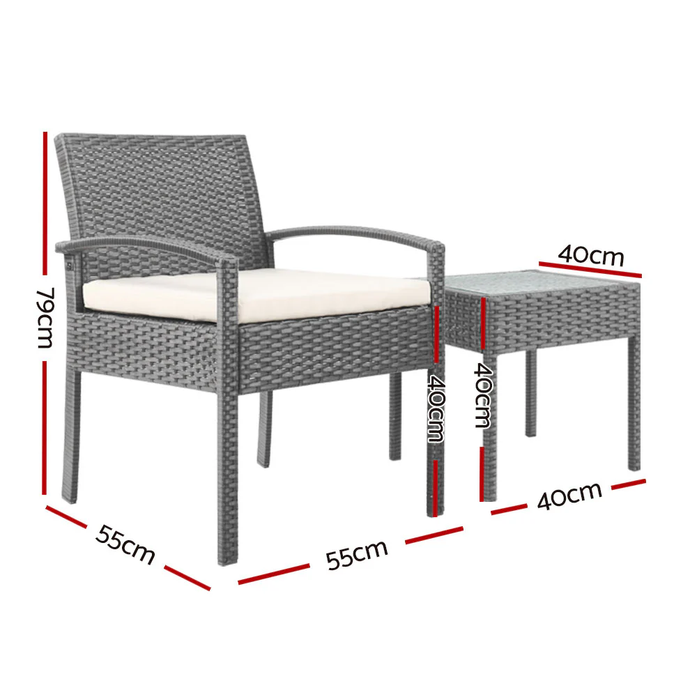 Harold 2-Seater Furniture 3-Piece Outdoor Setting - Grey - Nurns