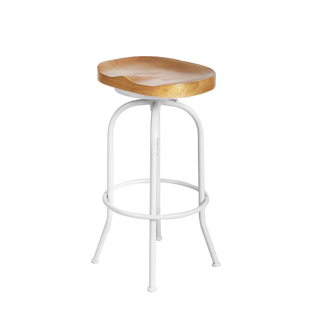 90cm Avignon Industrial Bar Stools Kitchen Stool Wooden Barstools Swivel Chair - White - Nurns