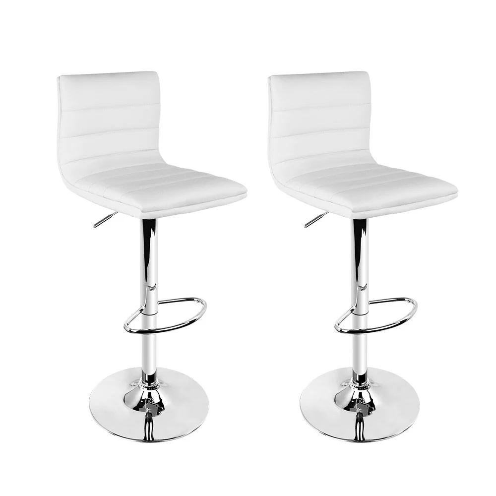 Set of 2 Amaliada PU Leather Bar Stools Padded Line Style - White - Nurns