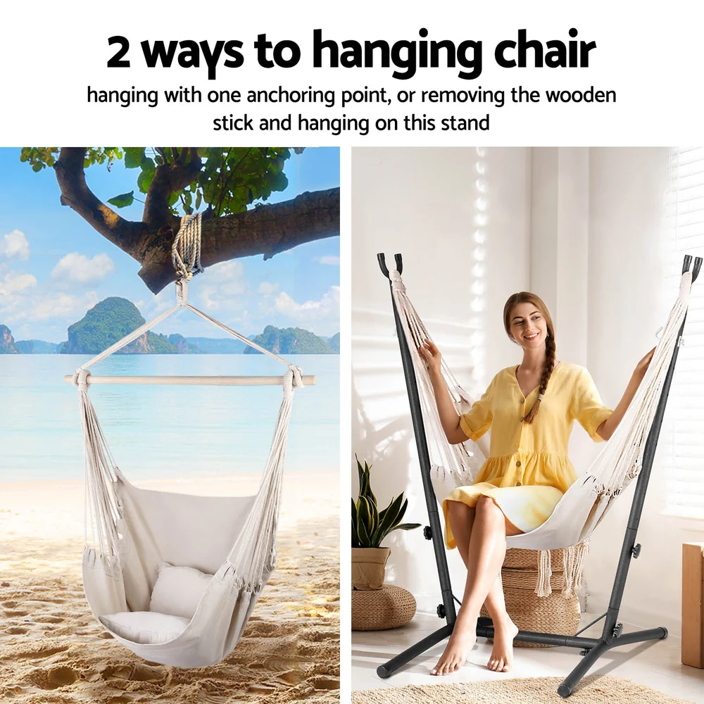 Hammock Chair Outdoor Camping Hanging with Stand - Cream - Nurns