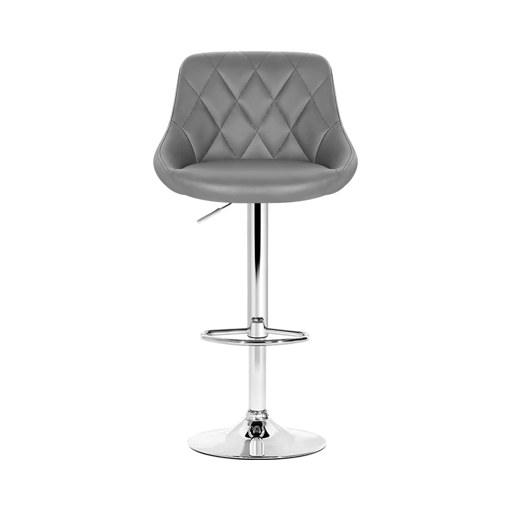 Set of 2 Corfu Bar Stools PU Leather Diamond Style - Grey - Nurns