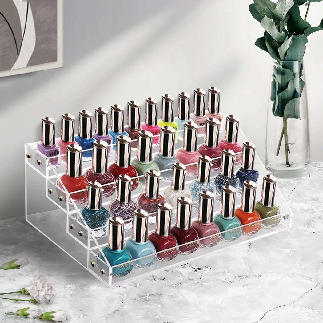 Clear Acrylic Nail Polish Varnish Cosmetics Display Stand Rack Organiser - Nurns