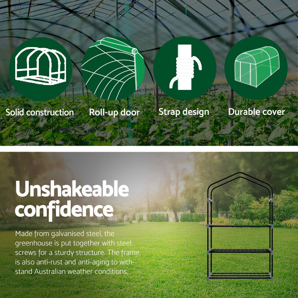 Greenfingers Greenhouse 3 Tiers Mini Green House Garden Bed Planter Box 1.28x0.7x0.5M - Nurns