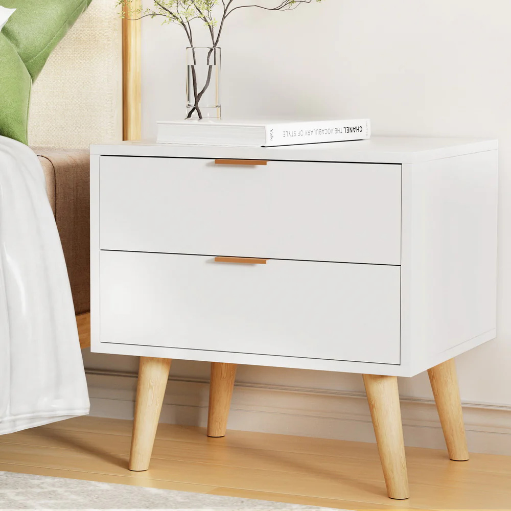 Barrie Wooden Bedside Tables with 2 Drawers - White - Nurns