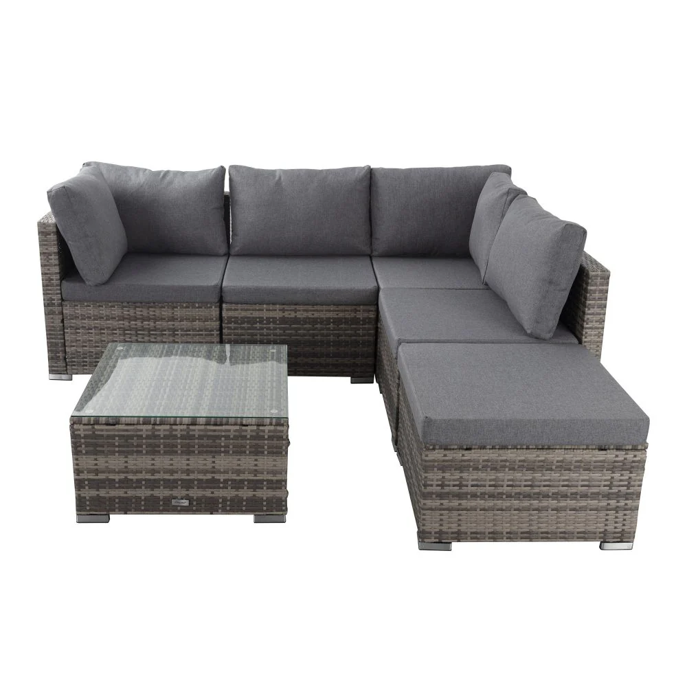 Perry 5-Seater Ottoman Style Outdoor Lounge Set - Grey - Nurns