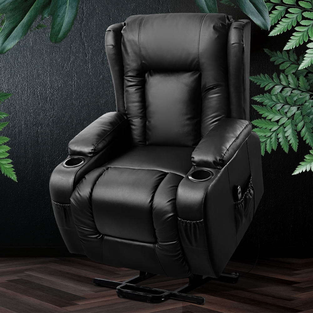 Brigid Electric Recliner Chair Lift Heated Massage Chair Lounge Leather - Black - Nurns