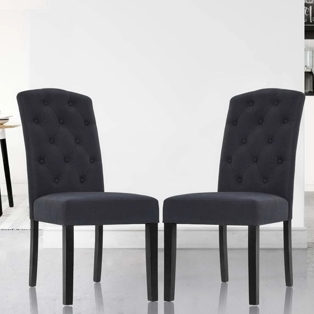 Holly Set of 2 Dining Chairs Linen Parsons Chair - Dark Grey - Nurns