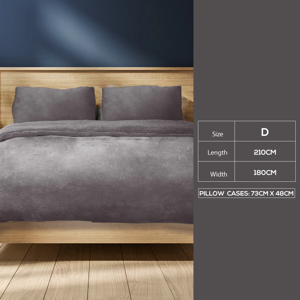 DOUBLE Luxury Flannel Quilt Cover with Pillowcase - Silver Grey - Nurns