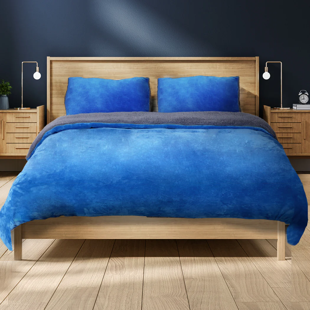 DOUBLE Luxury Bedding Two-Sided Quilt Cover with Pillowcase - Navy Blue - Nurns