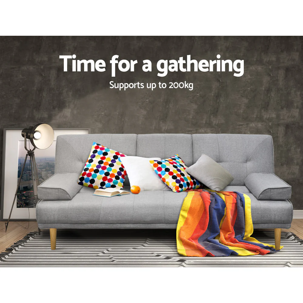 Meleena 3-Seater 188cm Sofa Bed Faux Linen - Grey - Nurns