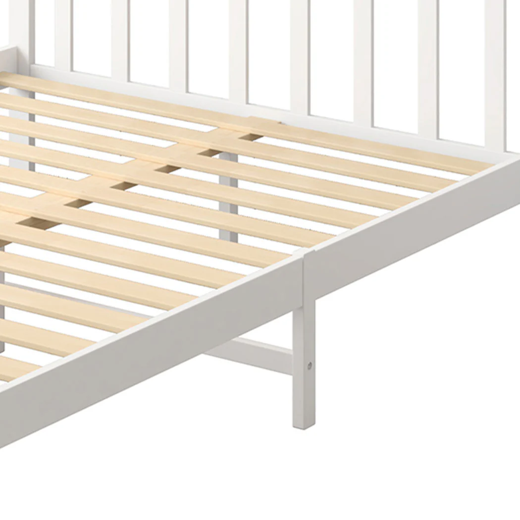 Mia Wooden Bed Frame Base Solid Timber Pine Wood White - Queen - Nurns