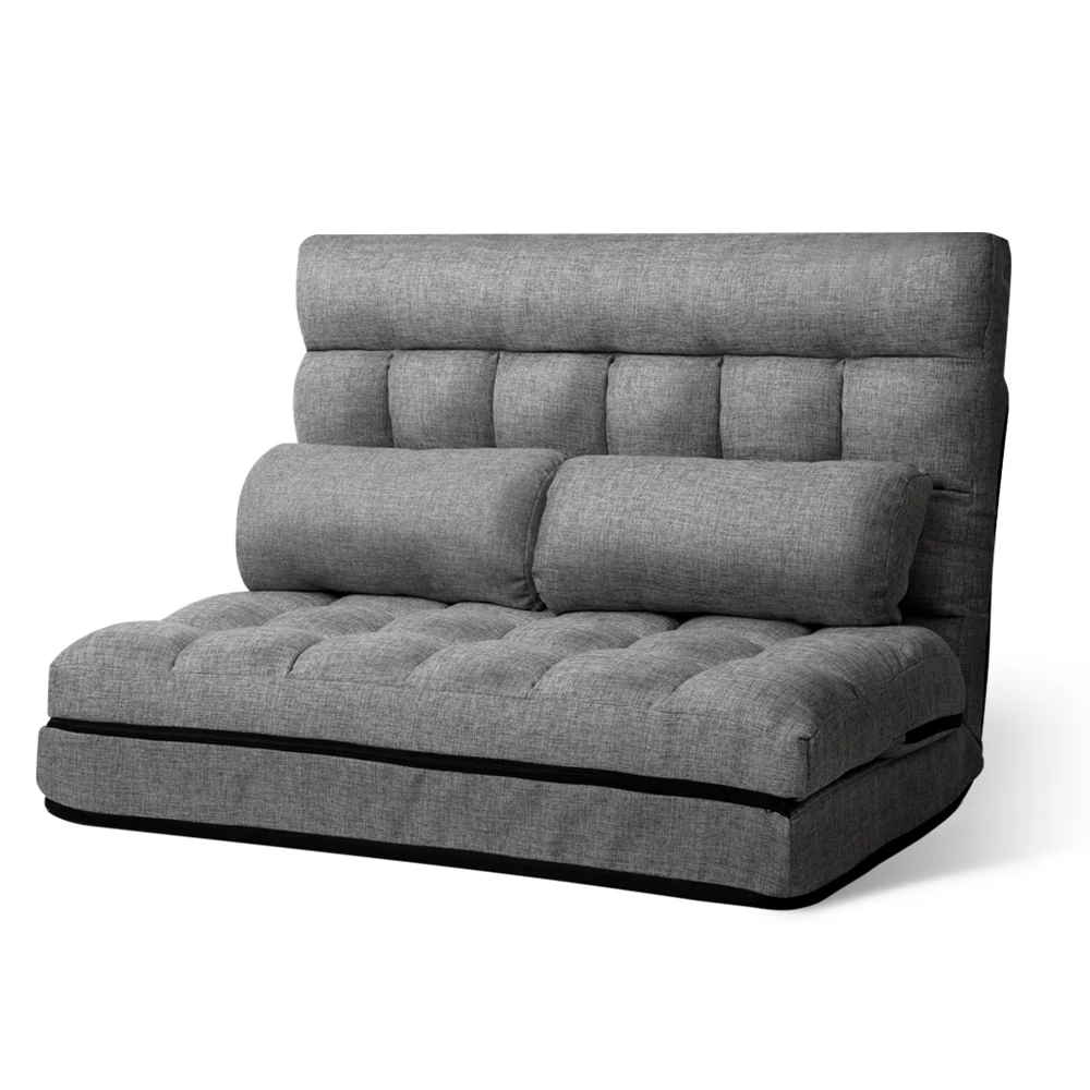 Merryn 2-Seater Fabric Folding Floor Sofa Bed Lounge - Grey - Nurns