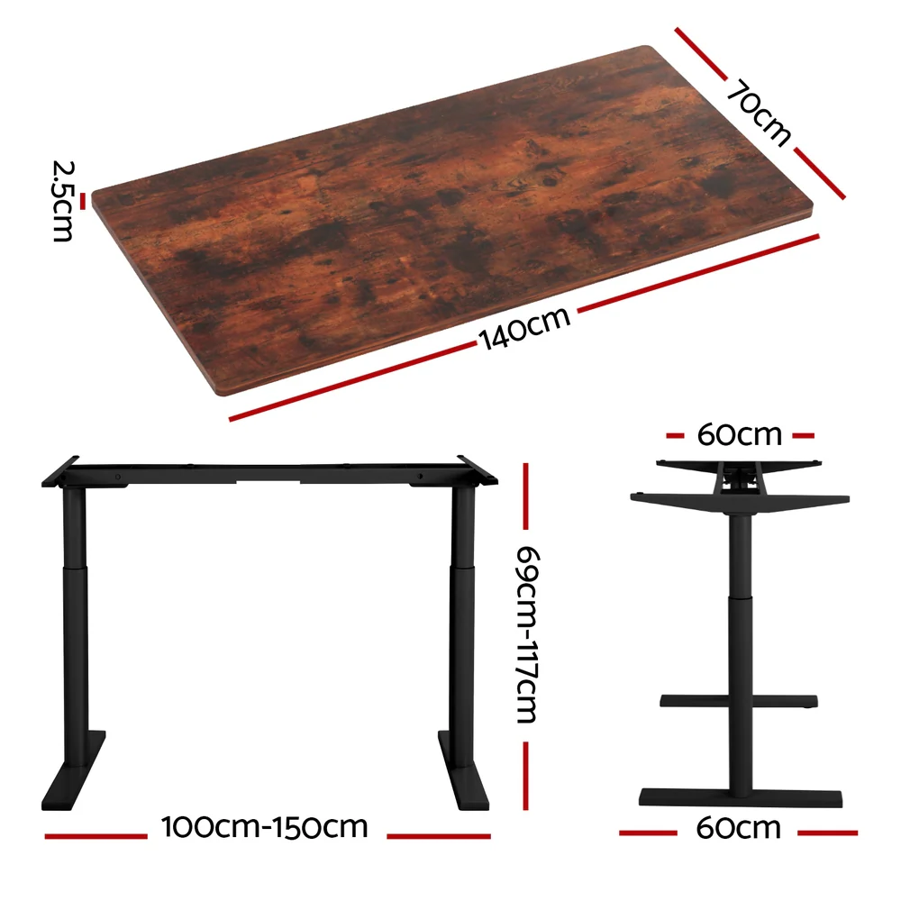 Artiss Standing Desk Motorised Electric Dual Motor Rustic Brown 140cm - Nurns