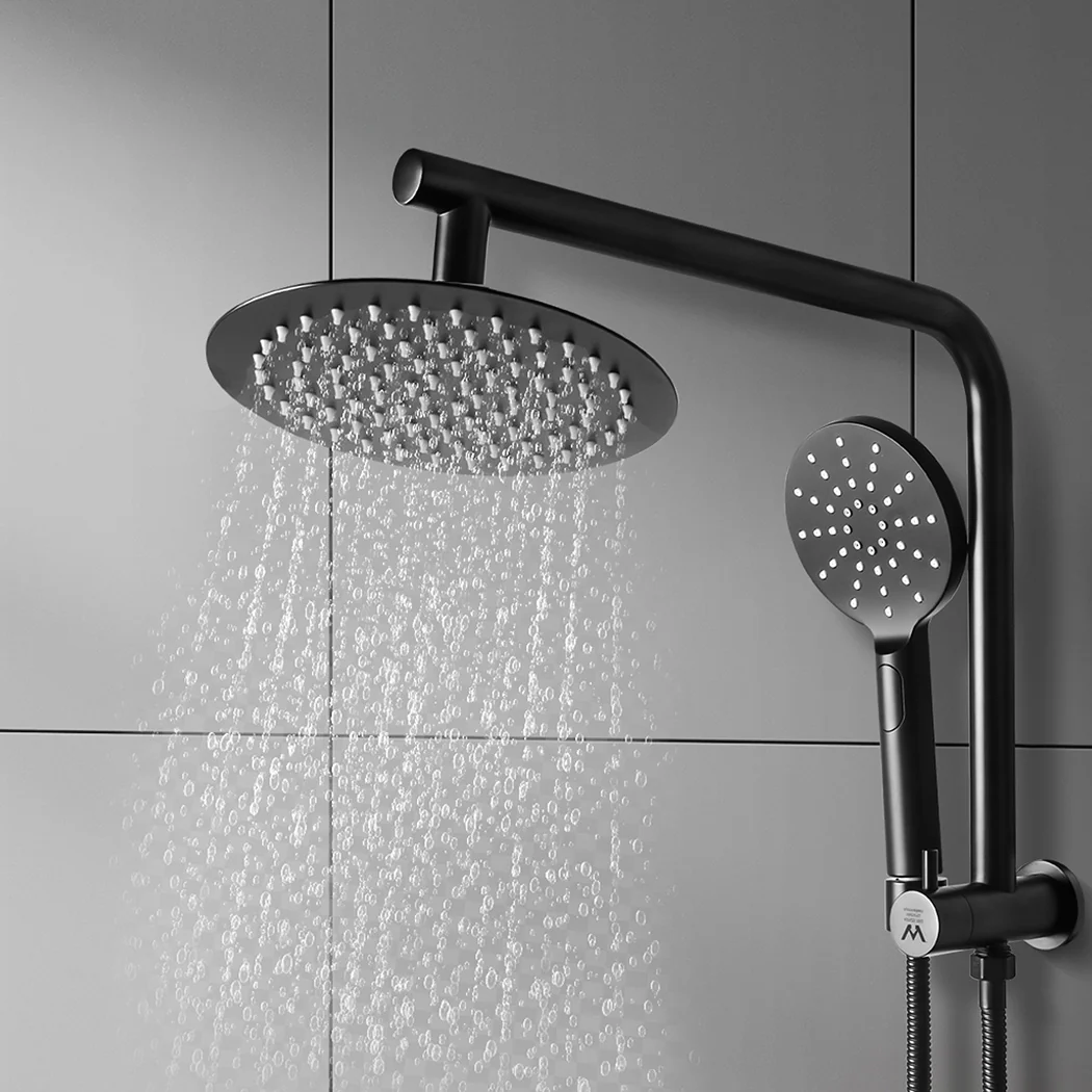 Shower Head High Pressure Set Rain Round - Black - Nurns