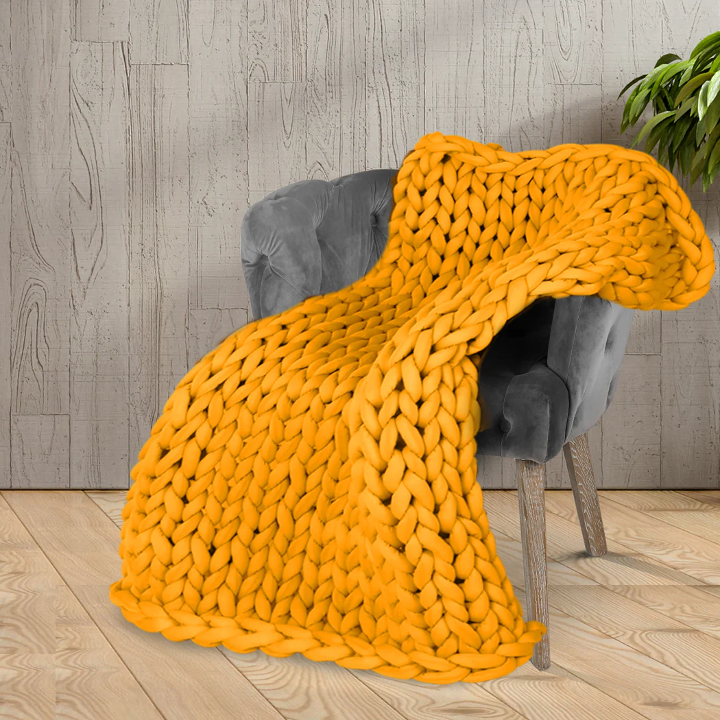 Whimsy Weighted Soft Blanket Knitted Chunky Bulky Knit 3KG - Yellow - Nurns