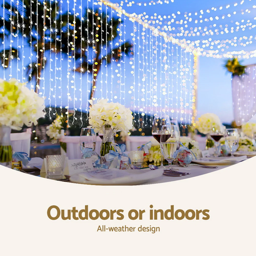 6X3M Christmas Lights Curtain Light 600 LED - Cool White - Nurns