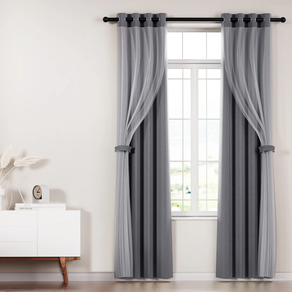 Set of 2 132x213cm Blockout Sheer Curtains Charcoal - Nurns