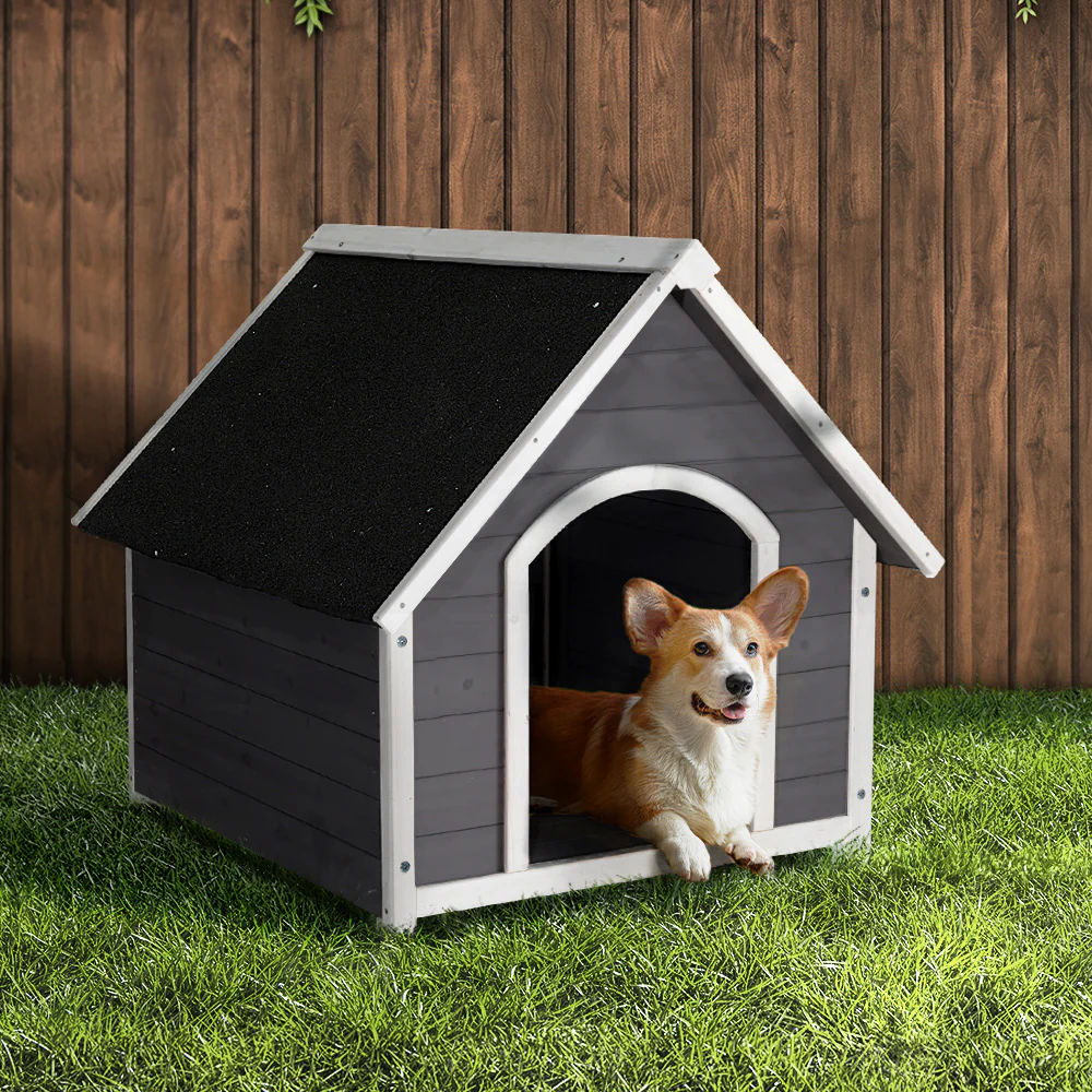 Dog Kennel House Wooden Outdoor Indoor Puppy Pet House Weatherproof Large - Grey Large - Nurns