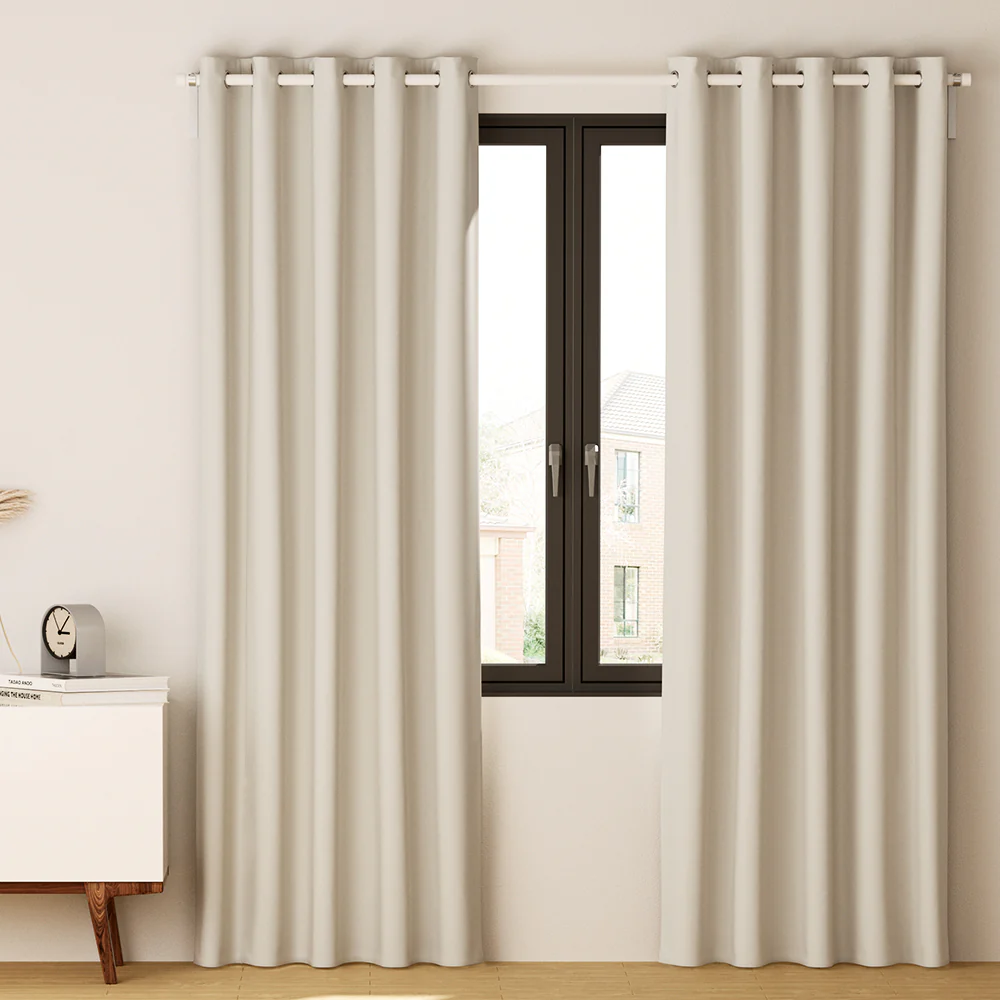 Set of 2 Blockout Curtains Blackout Window Curtain Eyelet 240x230cm Beige - Nurns