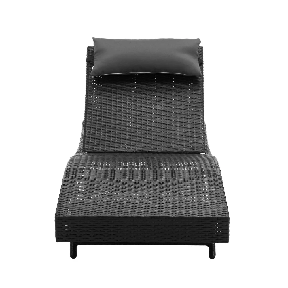 Travis Set of 2 Outdoor Sun Lounge Wicker Chair without Armrest - Black - Nurns