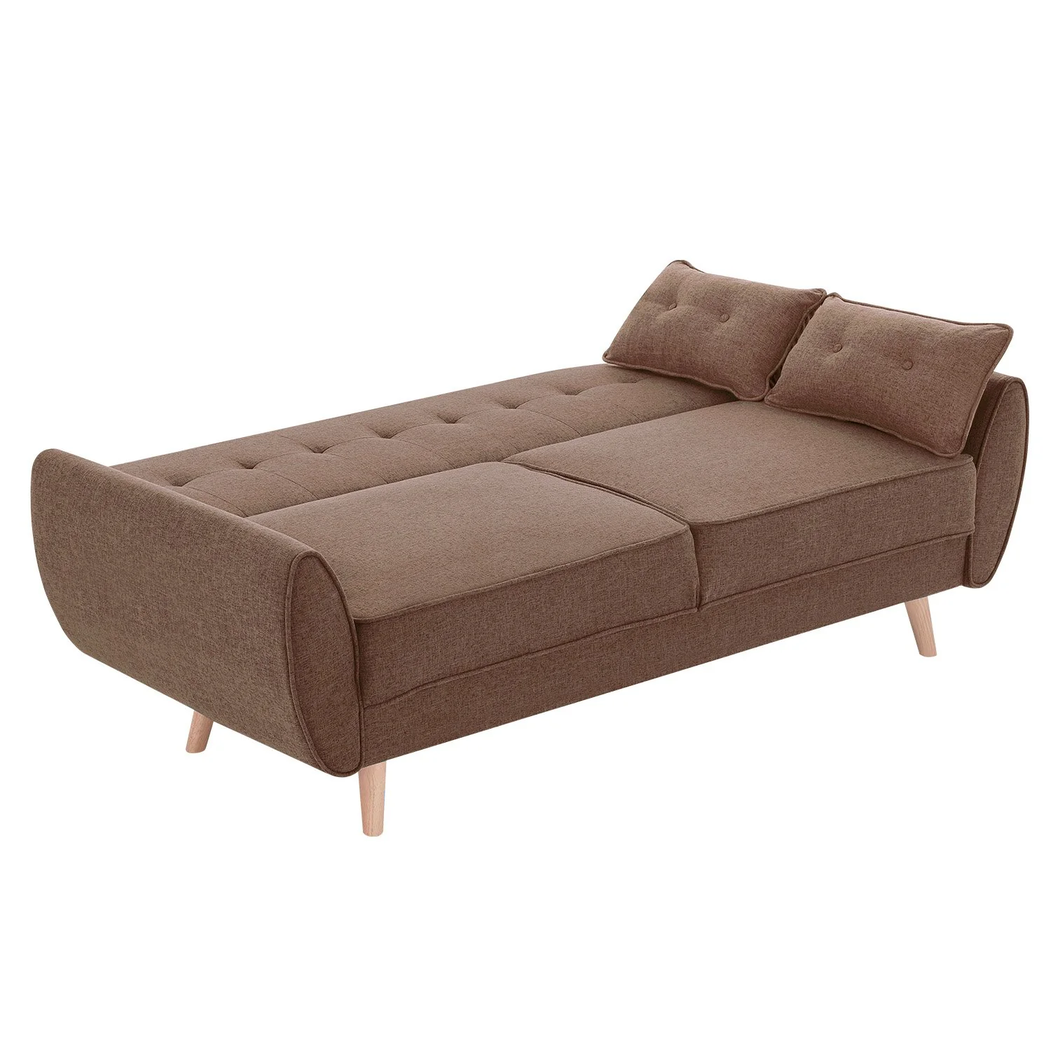 Mariah 3-Seater Linen Fabric Futon Modular Sofa Bed Suite - Brown - Nurns