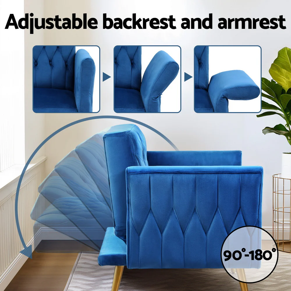 Melanie Armchair Ottoman Accent Chair Pillow Velvet - Blue - Nurns