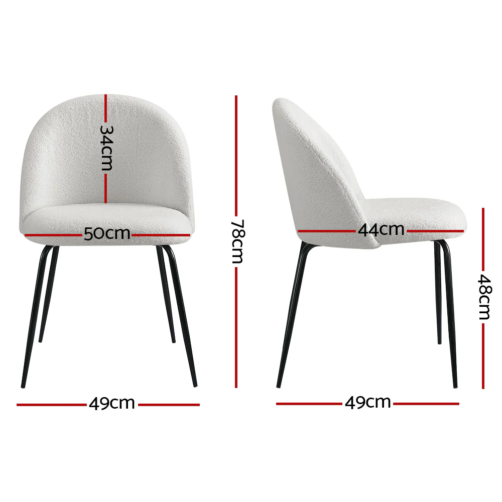 Addison Set of 2 Dining Chairs Sherpa Boucle - White - Nurns