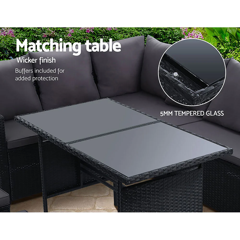 David 9-Seater Furniture Dining Lounge Wicker 5-Piece Outdoor Sofa - Black - Nurns
