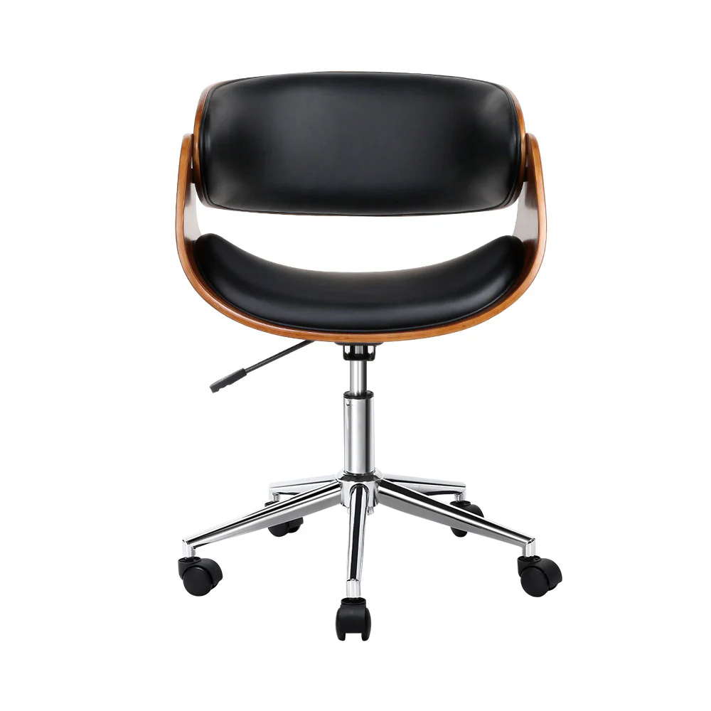 Artiss Wooden Office Chair Leather Seat Black - Nurns